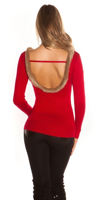 Back! finednitted jumper with fake fell Red